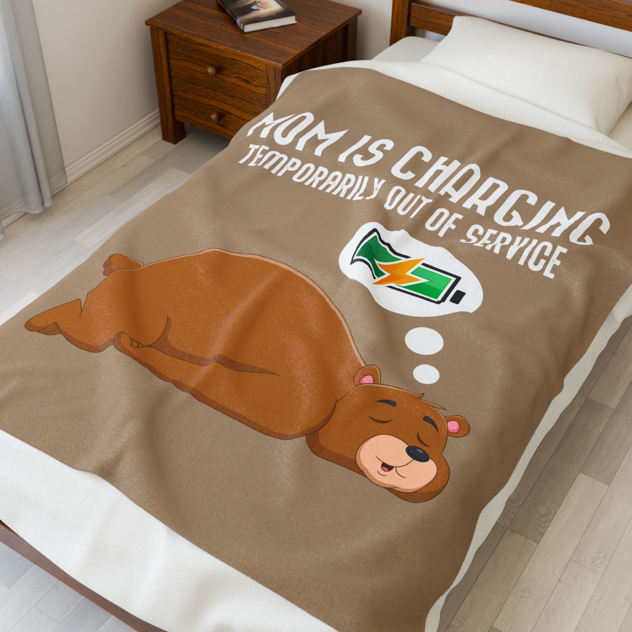 Funny Bear Mom Charging Velveteen Plush Blanket, Cozy Gift for Moms, Soft Decor, Relaxation, Mother's Day, Home Comfort - Saldersoncloutier