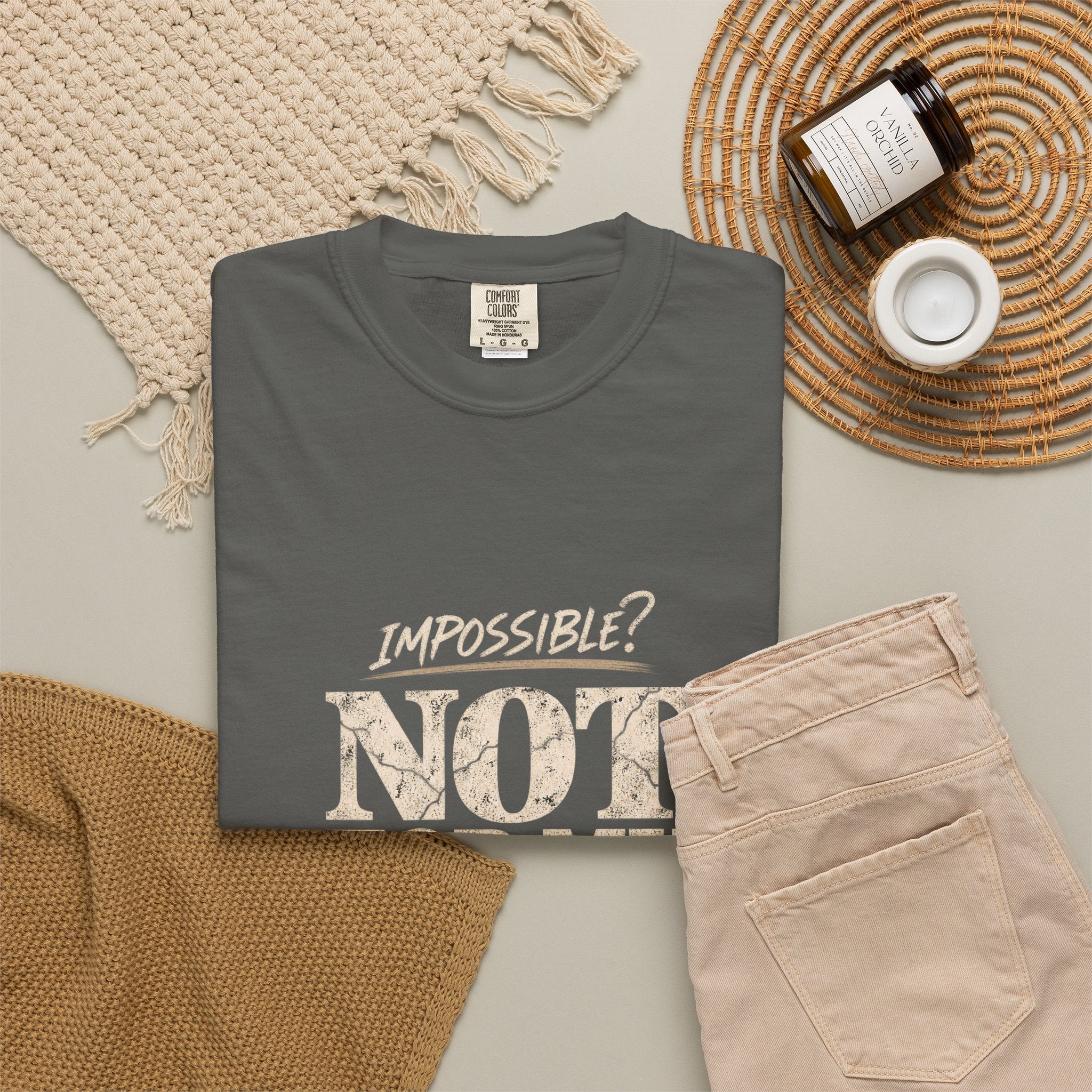 Impossible? Not For My God Christian T-Shirt | Matthew 19:26 Faith Shirt | Comfort Colors® 1717 - Saldersoncloutier