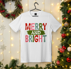 Christmas Unisex Tee - Merry And Bright Holiday T-shirt - Saldersoncloutier