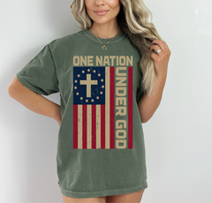 Faith-Inspired Garment-Dyed T-shirt, One Nation Under God Tee, Religious Apparel, Patriotic Shirt, Gift for Church Events - Saldersoncloutier