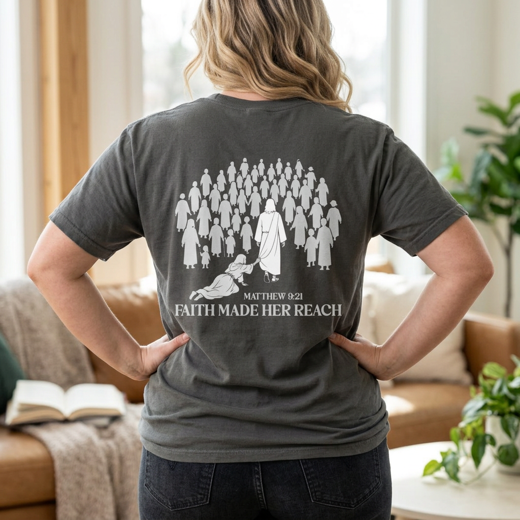 Faith Made Her Reach Christian T-Shirt | Matthew 9:21 Bible Verse Tee | Jesus Faith Shirt - Saldersoncloutier