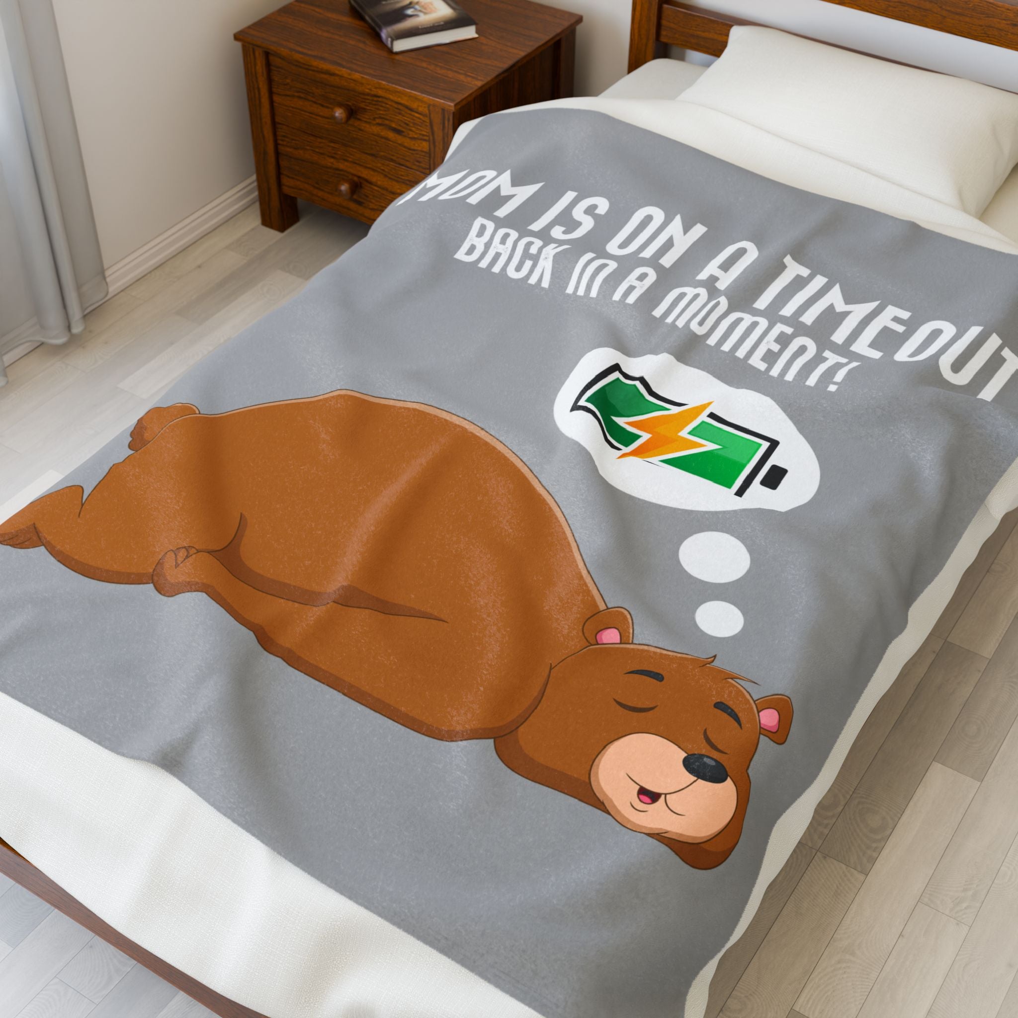 Mom Is On A Timeout Inspirational Velveteen Plush Blanket - Cozy Gift for Friends, Home Decor, Spiritual Comfort, Encouragement, Warmth - Saldersoncloutier