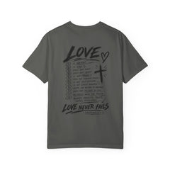 love Never Fails T‑Shirt — Christian Tshirt - Saldersoncloutier